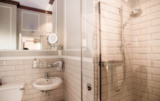 Hotel bathroom white shower